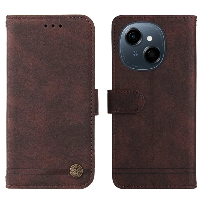 For TECNO Spark Go 2025 / Spark Go 1 / Pop 9 4G Leather Wallet Cases Skin Touch Phone Cover Stand with Strap - Brown