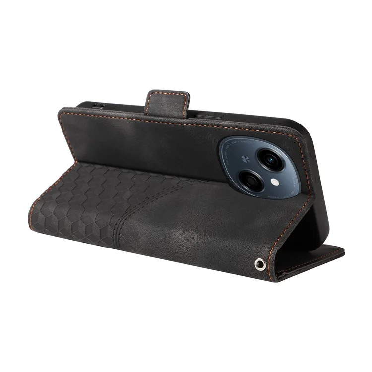 Leather Case for TECNO Spark Go 2025 / Spark Go 1 / Pop 9 4G Rhombus Starry Imprinted Phone Cover - Black