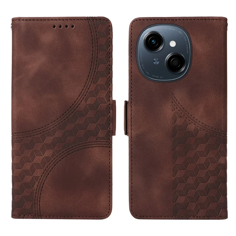 Leather Case for TECNO Spark Go 2025 / Spark Go 1 / Pop 9 4G Rhombus Starry Imprinted Phone Cover - Brown