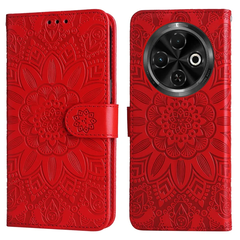 Для TECNO Spark 30C 4G чехол для телефона с кожаным бумажником с рисунком подсолнуха - красный
