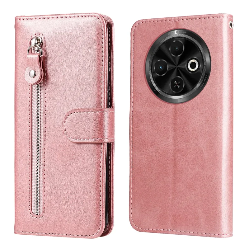 Funda para TECNO Spark 30C 4G Funda con cremallera de cuero PU con textura de becerro - Rosa