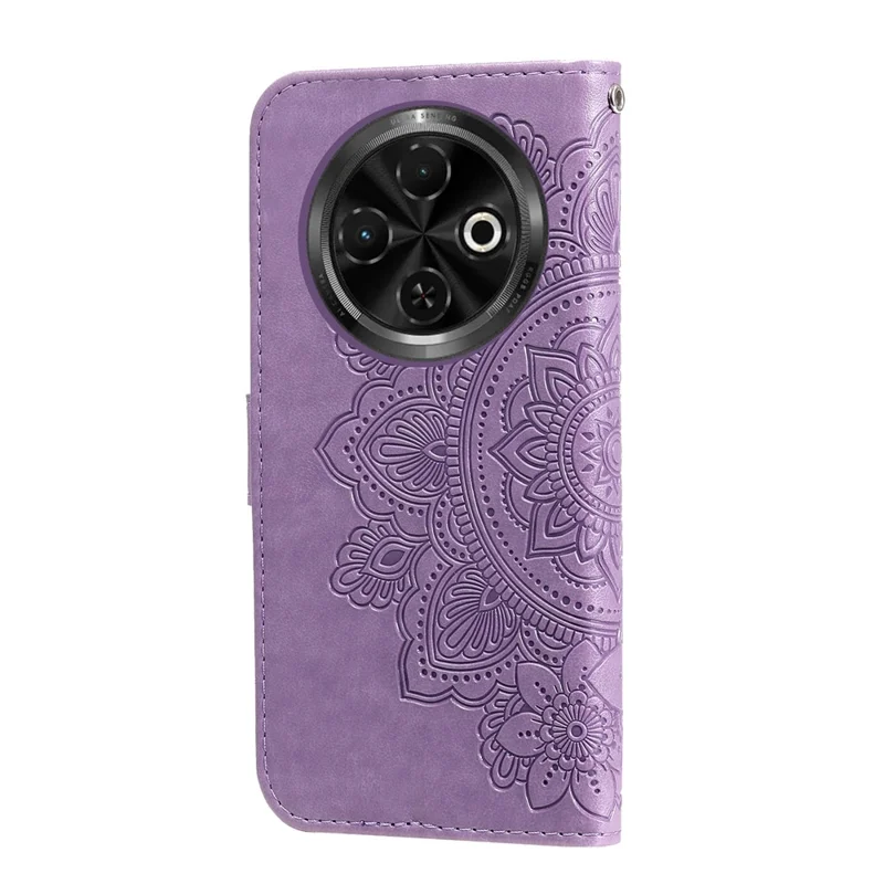 Für TECNO Spark 30C 4G-Hülle, Leder-Geldbörse, Blumen-Telefonhülle, Ständer, Sichtansicht - Lila