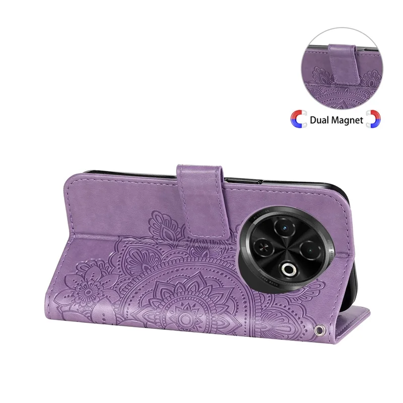 Für TECNO Spark 30C 4G-Hülle, Leder-Geldbörse, Blumen-Telefonhülle, Ständer, Sichtansicht - Lila