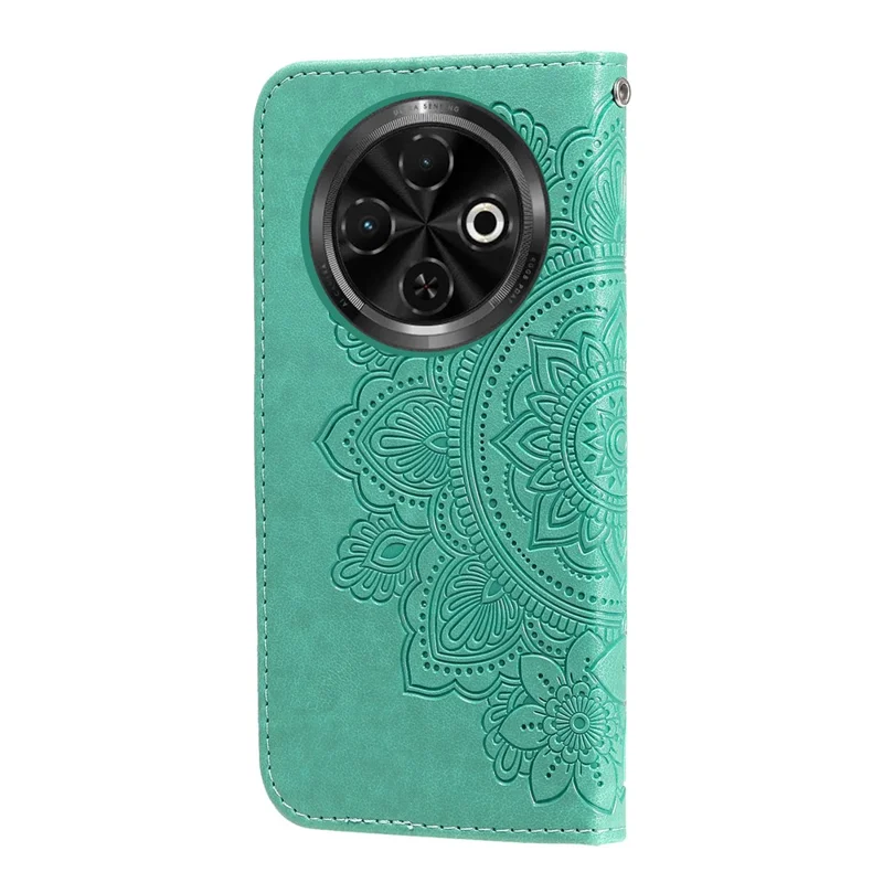 For TECNO Spark 30C 4G Case Floral Pattern PU Leather Wallet Stand Phone Cover - Green