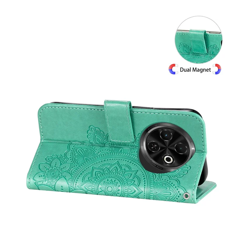 For TECNO Spark 30C 4G Case Floral Pattern PU Leather Wallet Stand Phone Cover - Green