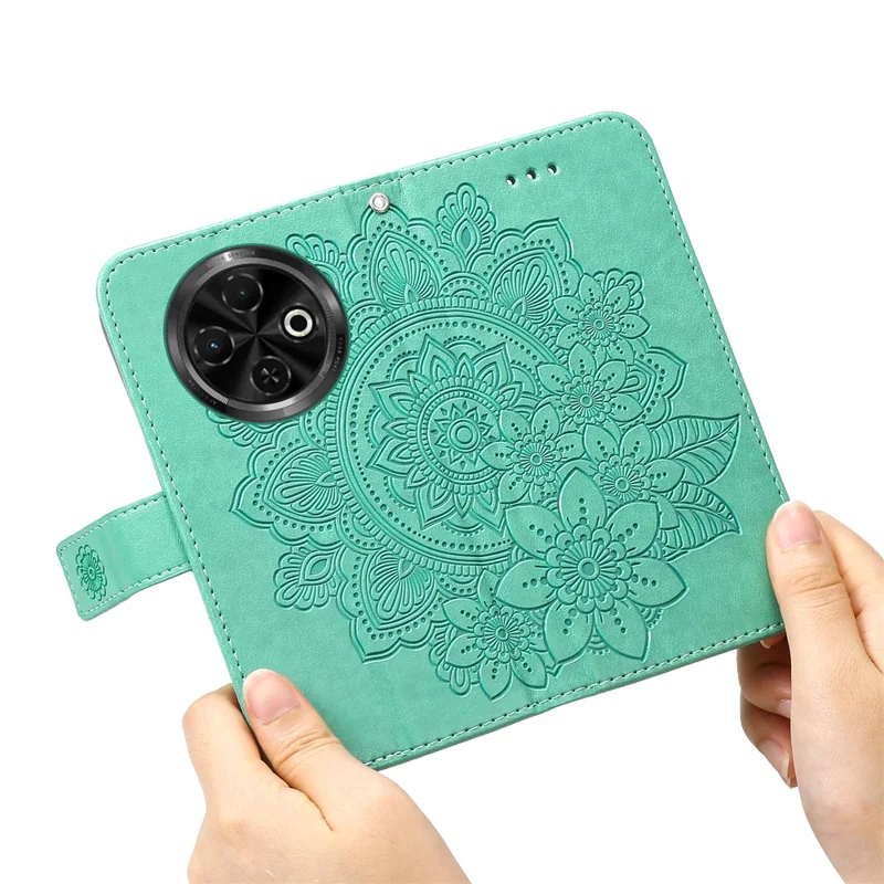 For TECNO Spark 30C 4G Case Floral Pattern PU Leather Wallet Stand Phone Cover - Green