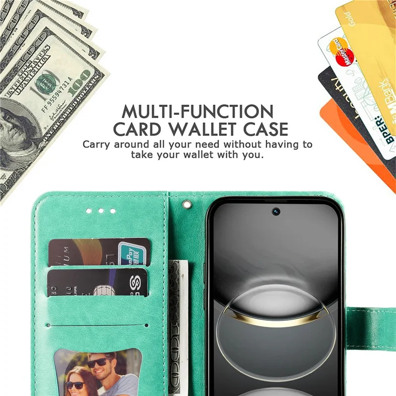 For TECNO Spark 30C 4G Case Floral Pattern PU Leather Wallet Stand Phone Cover - Green