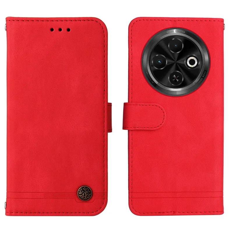 Für TECNO Spark 30C 4G Brieftasche Hülle Skin-Touch Leder Handyhülle Baummuster Hardware - Rot