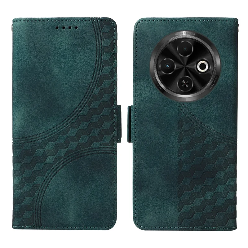 For TECNO Spark 30C 4G Case PU Leather Phone Cover Rhombus Starry Imprinted - Green