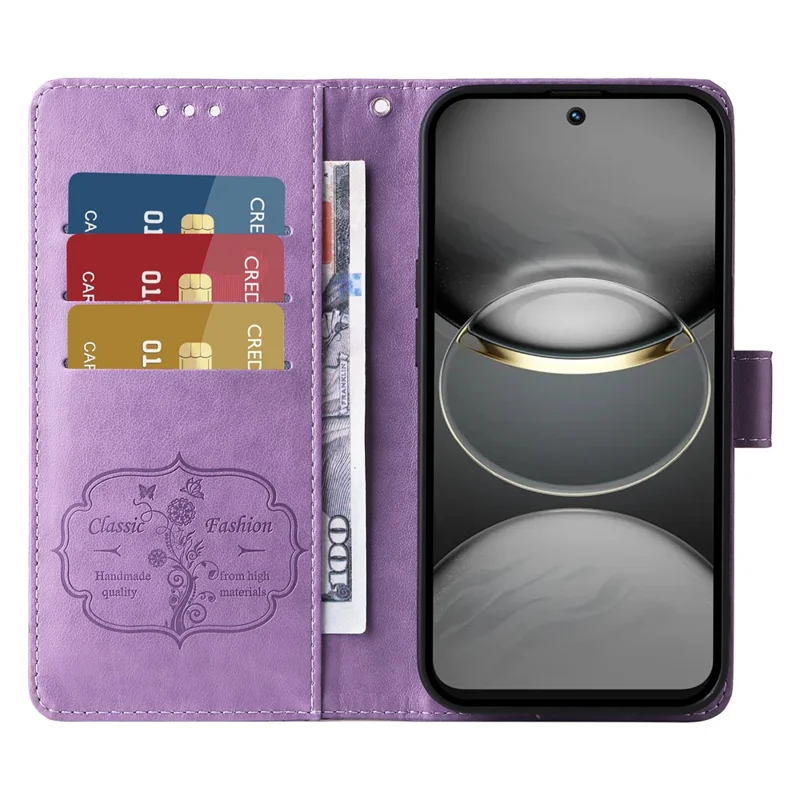 Étui en cuir pour TECNO Spark 30C 4G, motif floral papillon, avec support - Violet
