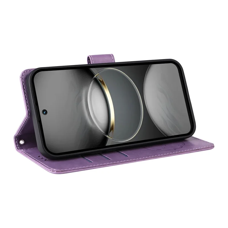Étui en cuir pour TECNO Spark 30C 4G, motif floral papillon, avec support - Violet