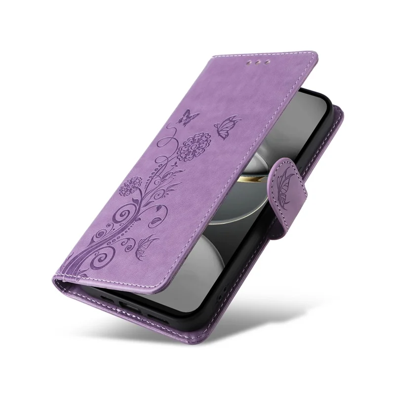 Étui en cuir pour TECNO Spark 30C 4G, motif floral papillon, avec support - Violet