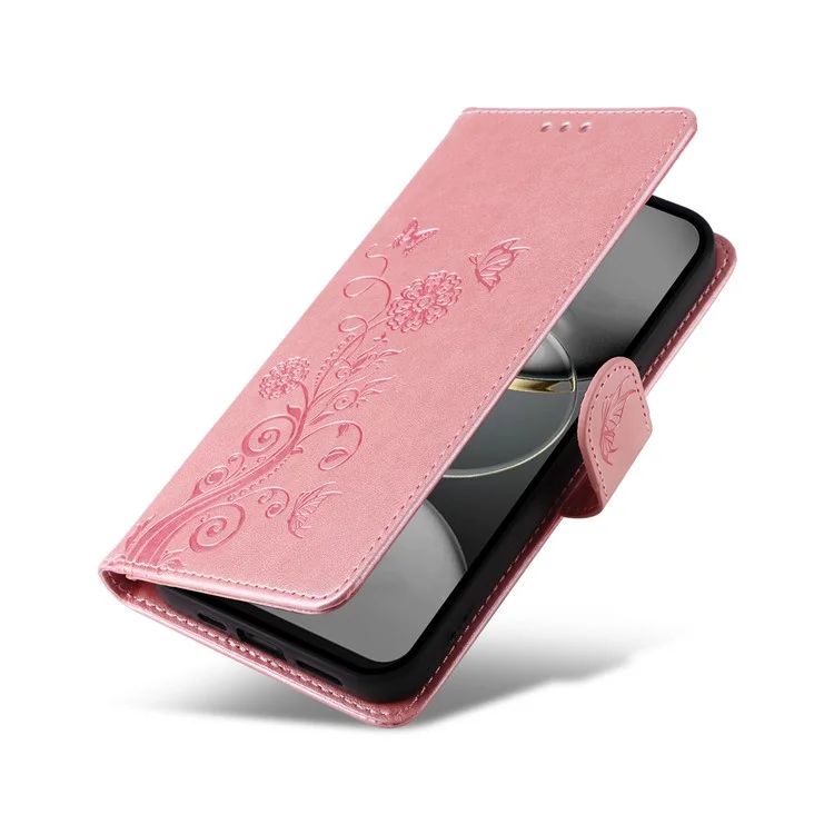For TECNO Spark 30C 4G Leather Case Butterfly Floral Imprint Wallet Stand Cover - Pink