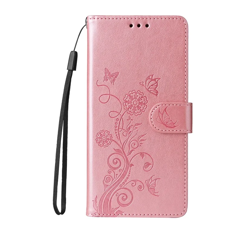 For TECNO Spark 30C 4G Leather Case Butterfly Floral Imprint Wallet Stand Cover - Pink