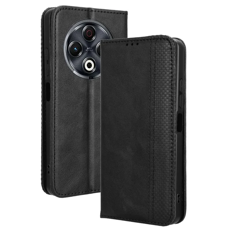 For TECNO Spark 30 4G KL6 Leather Case Wallet Stand Retro Texture Phone Cover - Black