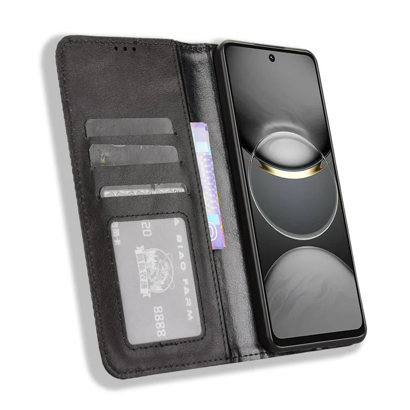 For TECNO Spark 30 4G KL6 Leather Case Wallet Stand Retro Texture Phone Cover - Black