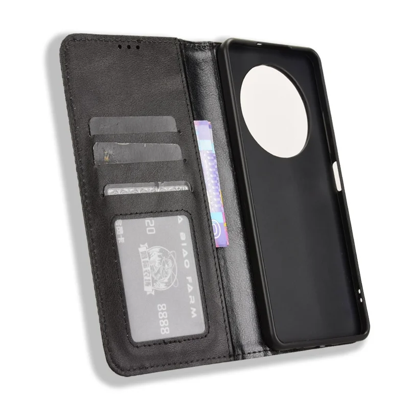 For TECNO Spark 30 4G KL6 Leather Case Wallet Stand Retro Texture Phone Cover - Black