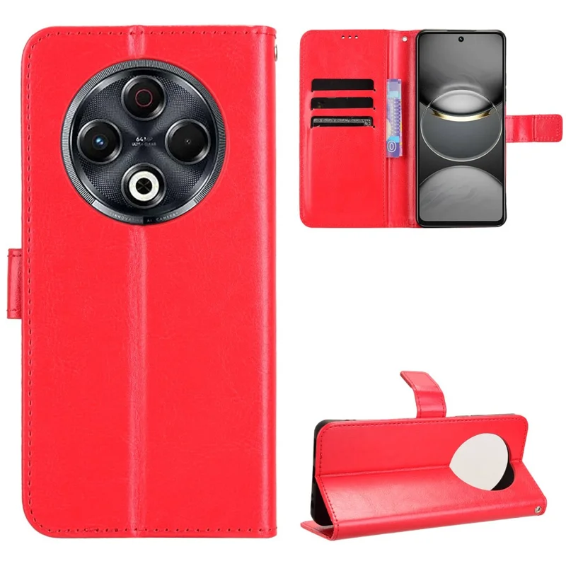 For TECNO Spark 30 4G KL6 Case Crazy Horse Texture PU Leather Phone Wallet Cover - Red