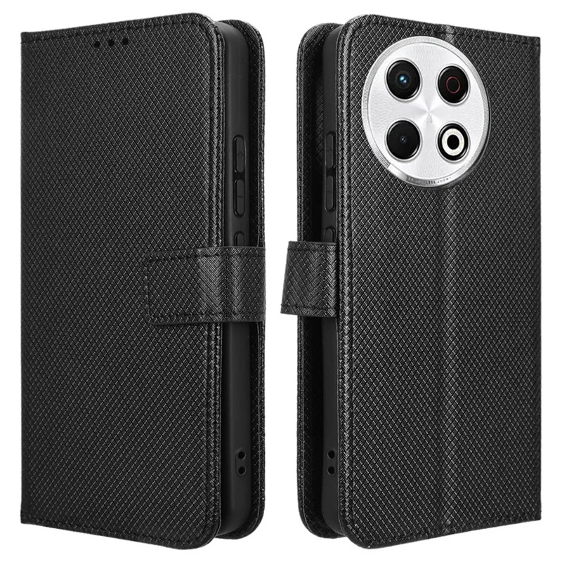 For TECNO Spark 30 Pro 4G KL7 Case PU Leather Diamond Texture Wallet Phone Cover - Black