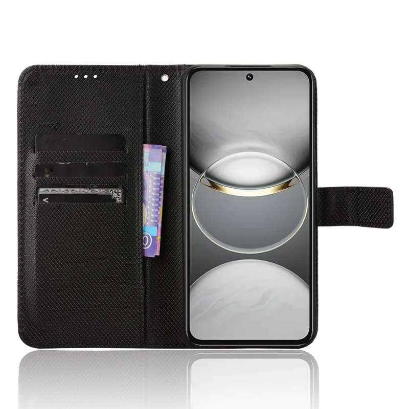 For TECNO Spark 30 Pro 4G KL7 Case PU Leather Diamond Texture Wallet Phone Cover - Black