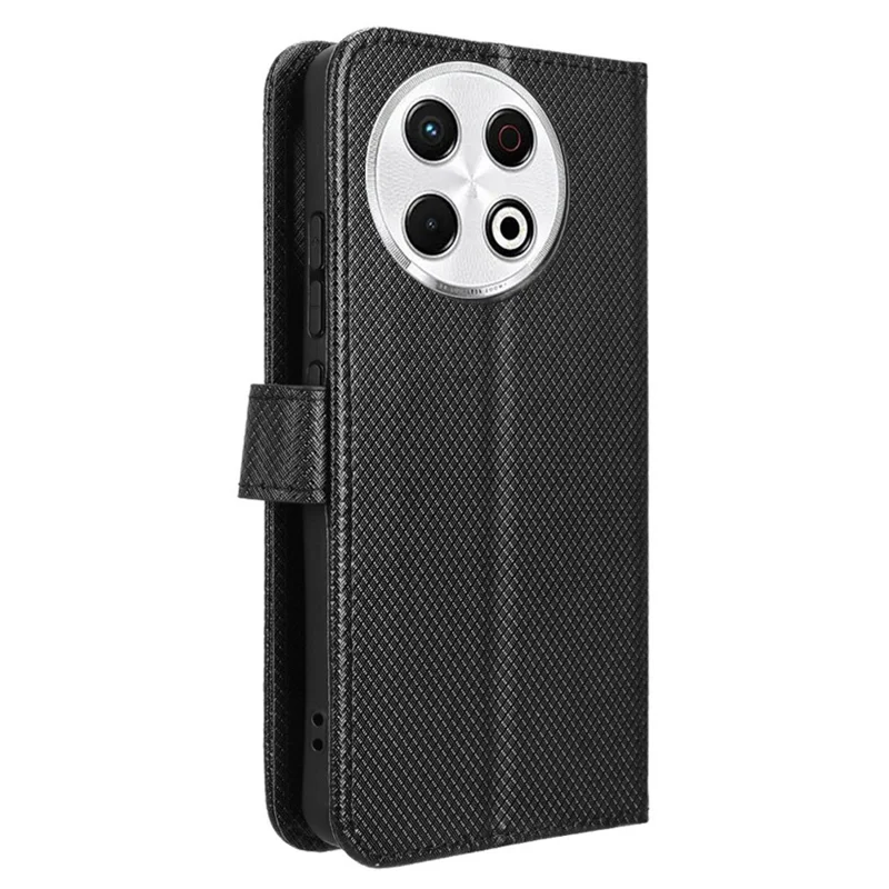 For TECNO Spark 30 Pro 4G KL7 Case PU Leather Diamond Texture Wallet Phone Cover - Black