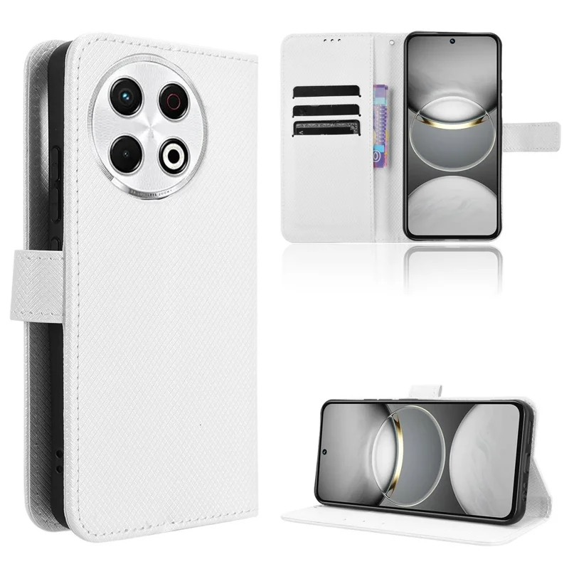 For TECNO Spark 30 Pro 4G KL7 Case PU Leather Diamond Texture Wallet Phone Cover - White