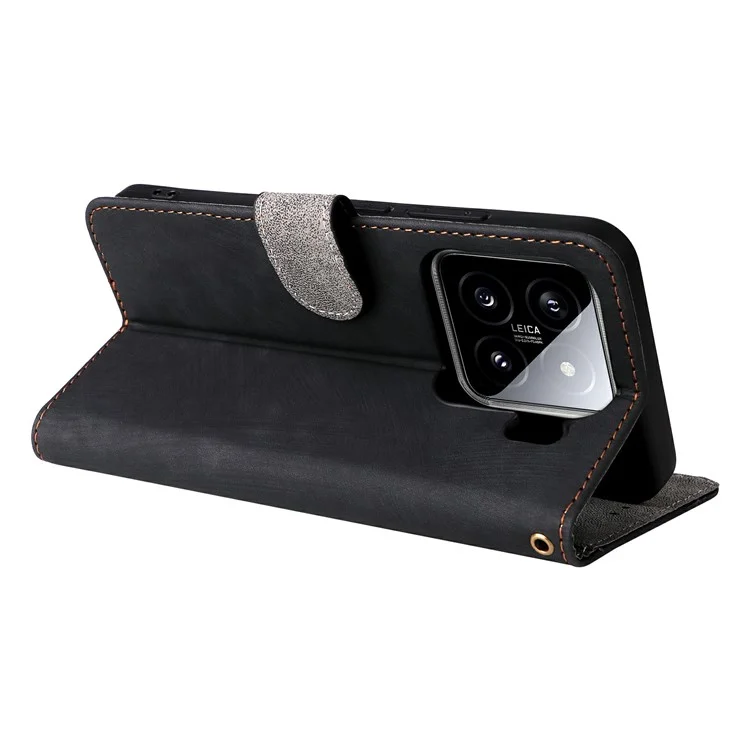 Für Xiaomi 15 Geldbörsen-Handyhülle RFID-blockierend PU-Leder Klapphülle Stand View - Schwarz