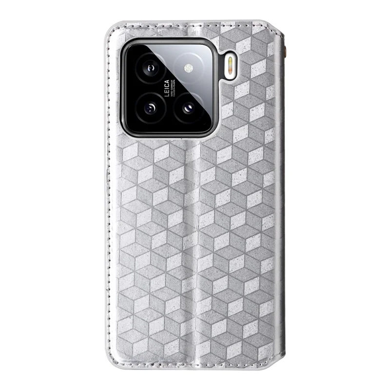 For Xiaomi 15 Wallet Case Rhombus Imprinted Leather Phone Cover - Silver