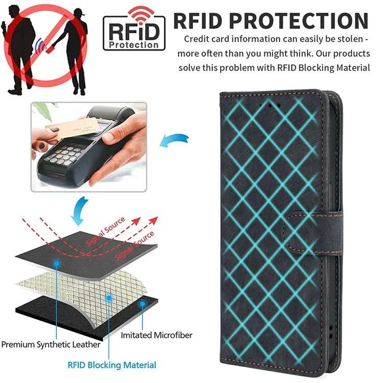 Für TECNO Spark 30 Pro 4G KL7 Wallet-Handyhülle mit RFID-Blockierung, PU-Leder-Klapphülle mit Ständer und Sichtfenster - Schwarz