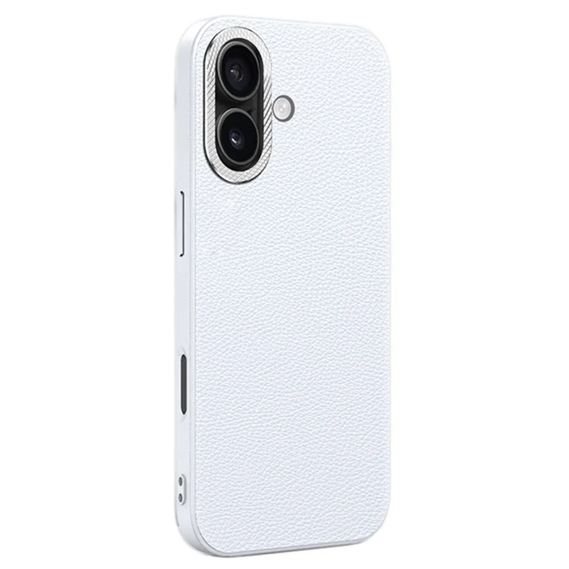 Voor iPhone 16 Plus hoesje Leer+TPU achterkant met metalen lensframe - Wit