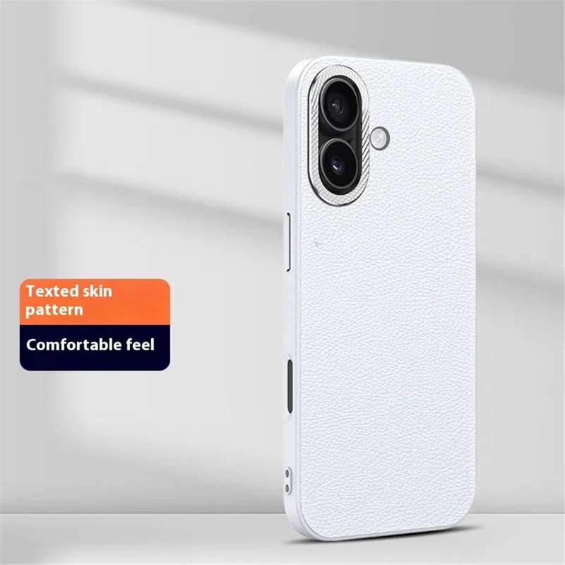 Voor iPhone 16 Plus hoesje Leer+TPU achterkant met metalen lensframe - Wit