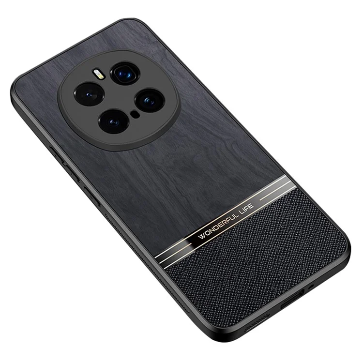 Capa para telefone Pro 5G For Honor Magic7 com textura de madeira e revestimento de couro em TPU - Preto