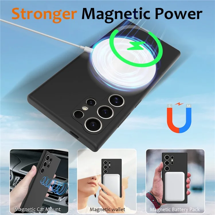 For Samsung Galaxy S24 Ultra Case Compatible with MagSafe Anti-Drop Liquid Silicone Phone Cover - Black