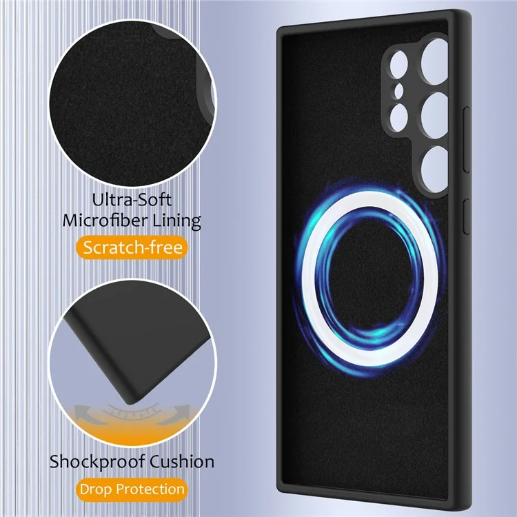 For Samsung Galaxy S24 Ultra Case Compatible with MagSafe Anti-Drop Liquid Silicone Phone Cover - Black