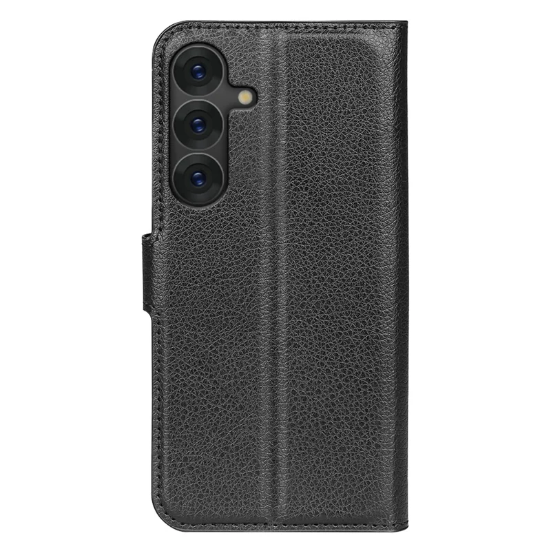 For Samsung Galaxy S25+ Case Litchi Texture Shockproof Leather Wallet Phone Cover - Black