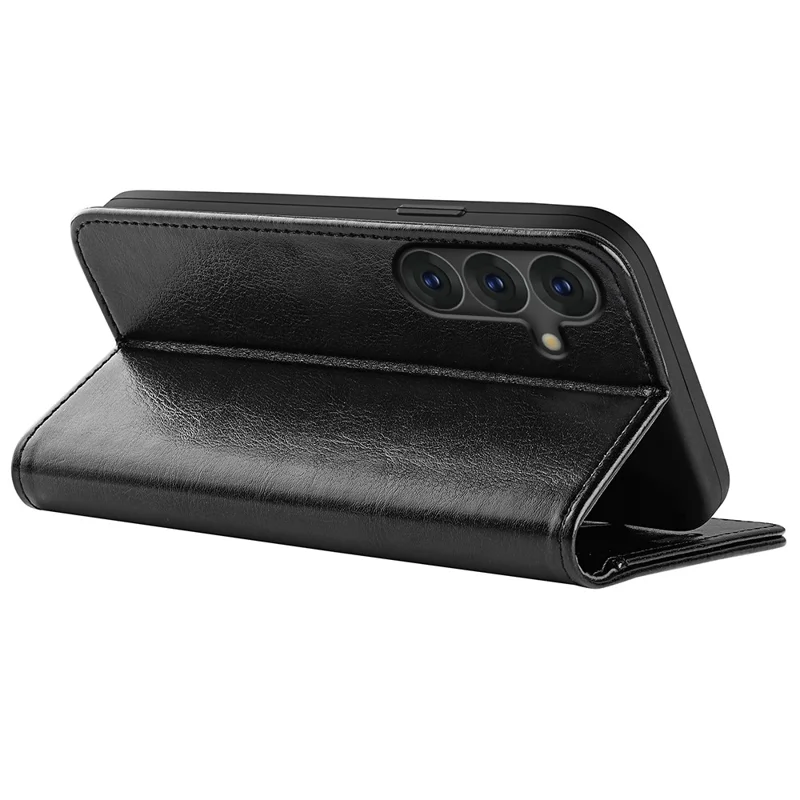 For Samsung Galaxy S25+ Wallet Case Crazy Horse Texture Stand Leather Phone Cover - Black