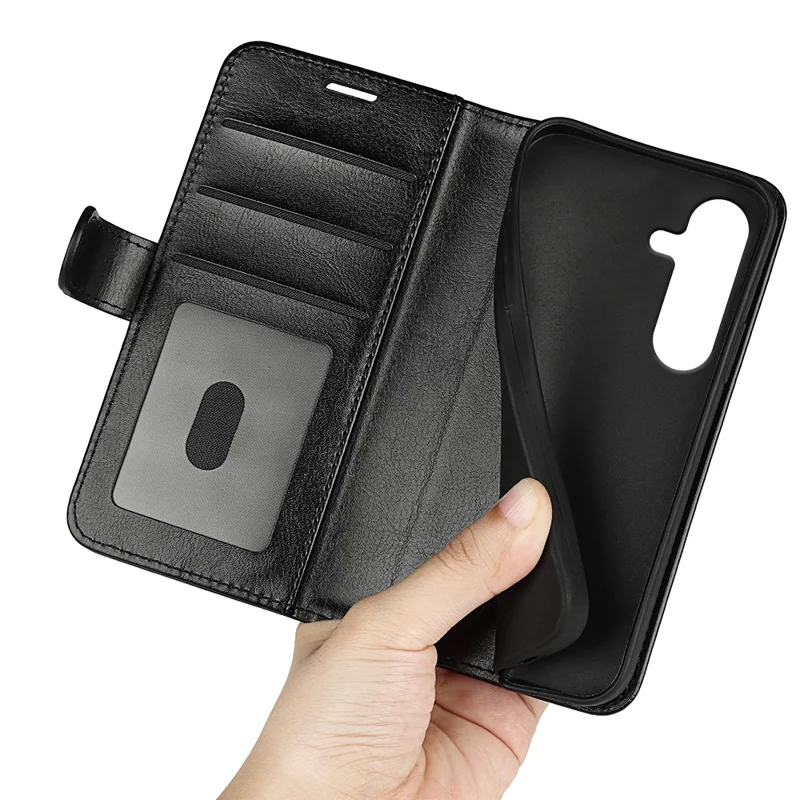 For Samsung Galaxy S25+ Wallet Case Crazy Horse Texture Stand Leather Phone Cover - Black