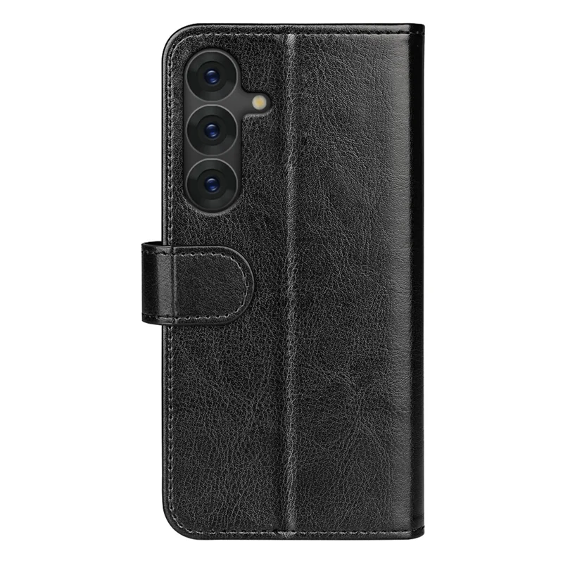 For Samsung Galaxy S25+ Wallet Case Crazy Horse Texture Stand Leather Phone Cover - Black