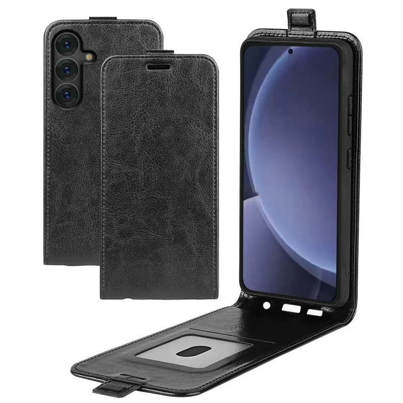 For Samsung Galaxy S25+ Case with Card Slots Vertical Flip Leather Phone Cover - Black