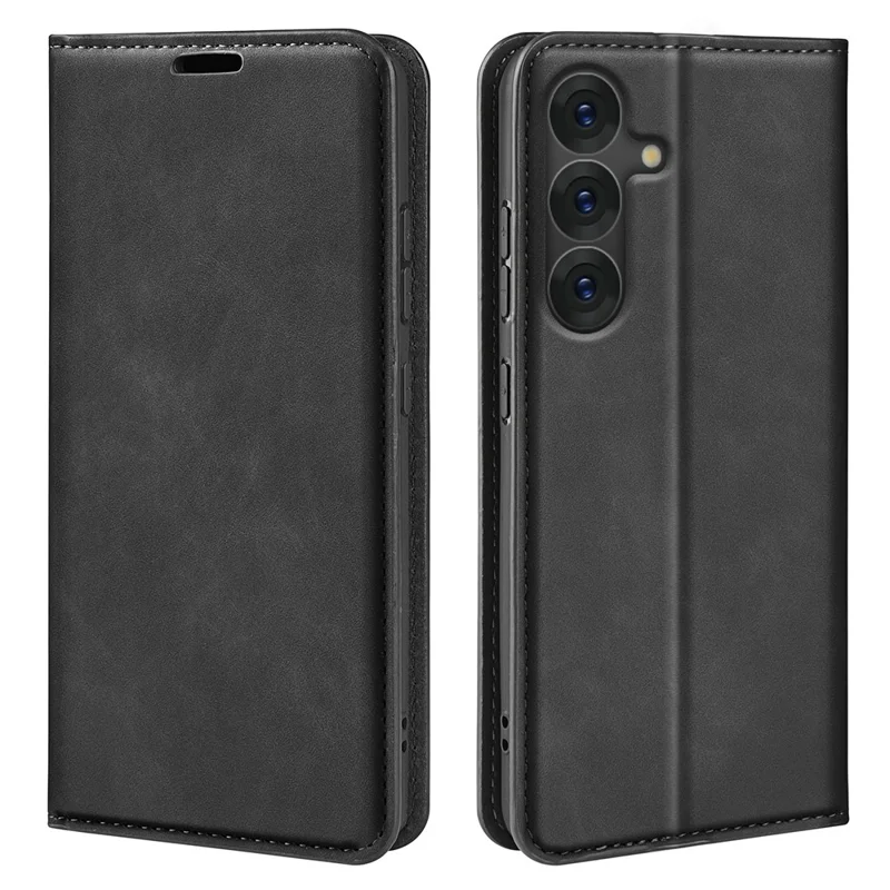 Voor Samsung Galaxy S25+ Hoesje Skin-Touch Leren Portemonnee Telefoonhoes - Zwart