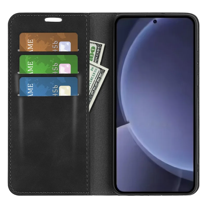 Voor Samsung Galaxy S25+ Hoesje Skin-Touch Leren Portemonnee Telefoonhoes - Zwart