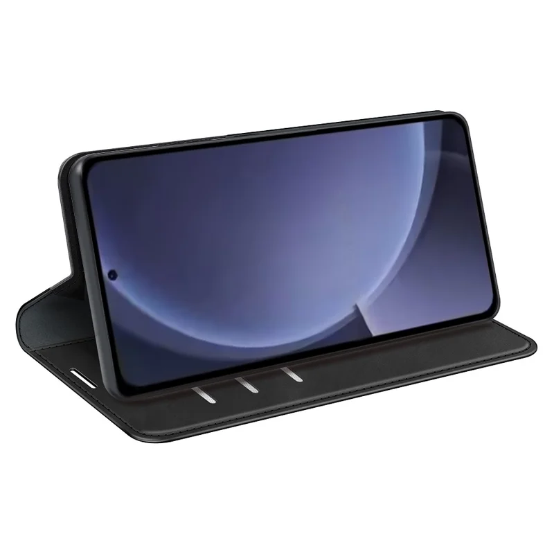 Voor Samsung Galaxy S25+ Hoesje Skin-Touch Leren Portemonnee Telefoonhoes - Zwart