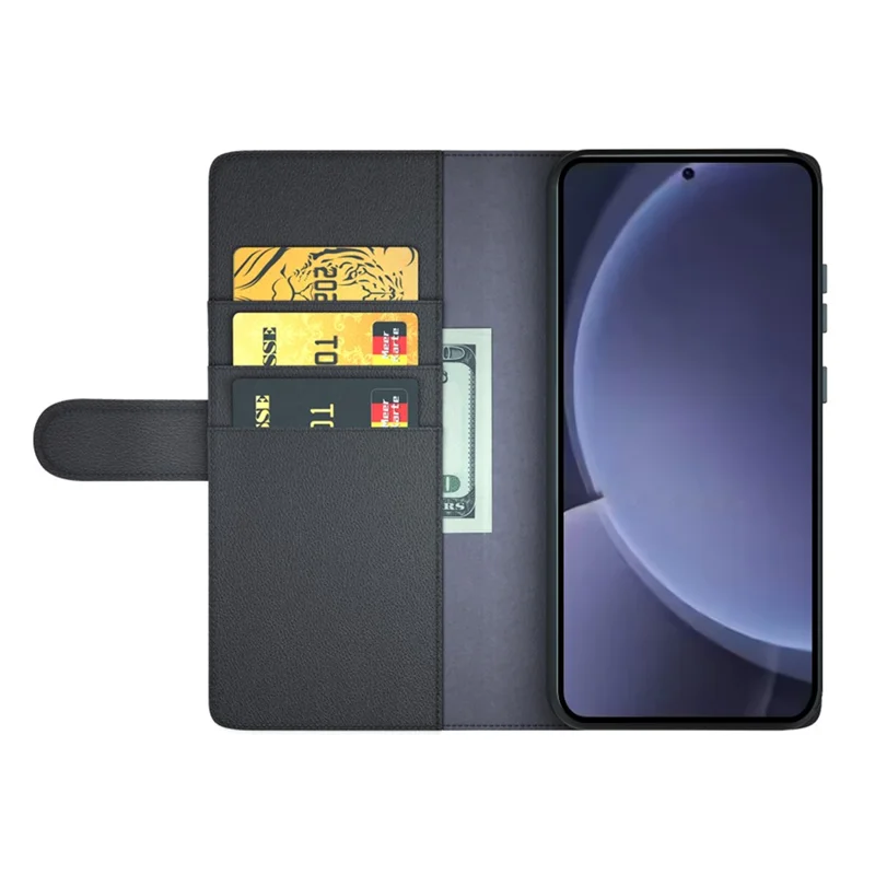 Für Samsung Galaxy S25+ Hülle Echtes gespaltenes Leder Handyhülle Brieftasche Kartensteckplatz - Schwarz