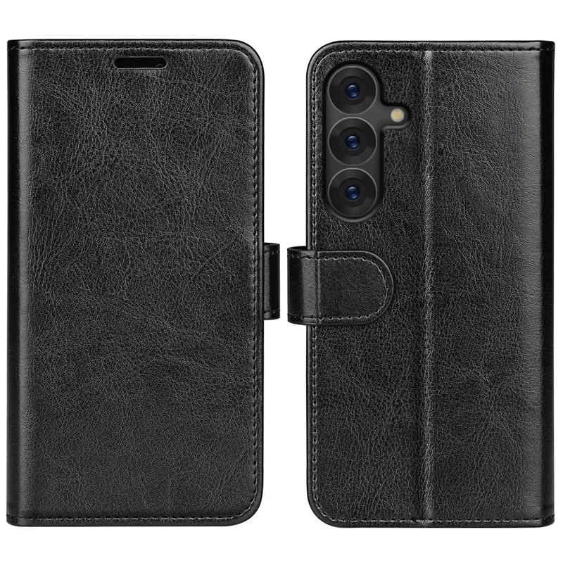 For Samsung Galaxy S25 Wallet Case Crazy Horse Texture Stand Leather Phone Cover - Black