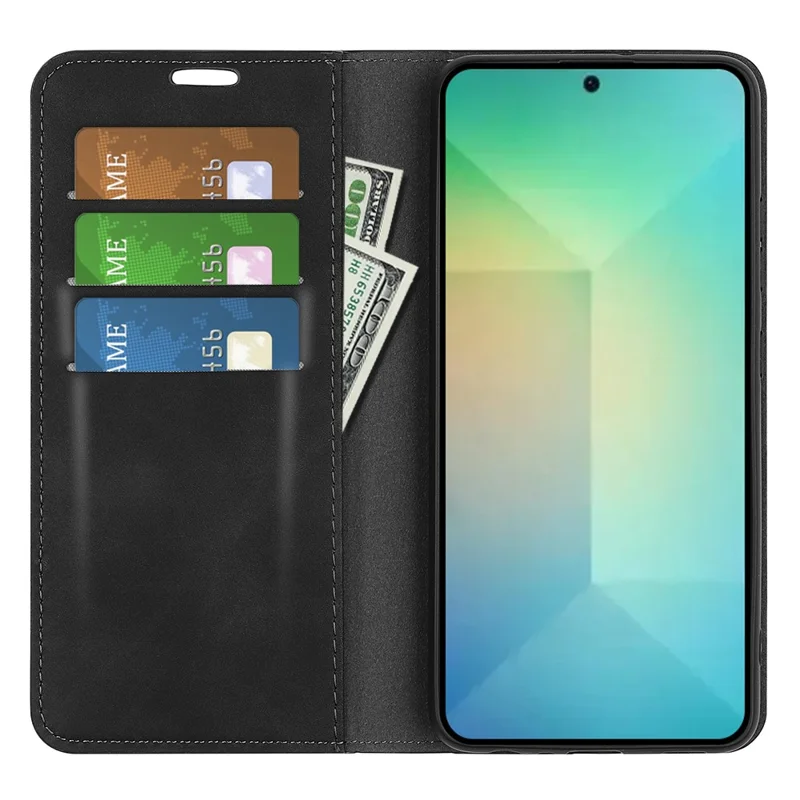 For Samsung Galaxy S25 Case Skin-Touch Leather Wallet Phone Cover - Black