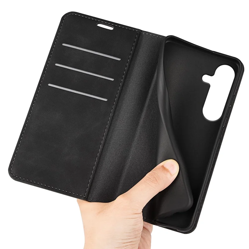 For Samsung Galaxy S25 Case Skin-Touch Leather Wallet Phone Cover - Black