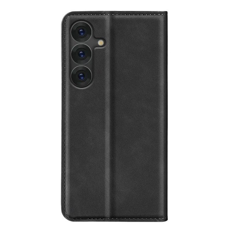 For Samsung Galaxy S25 Case Skin-Touch Leather Wallet Phone Cover - Black