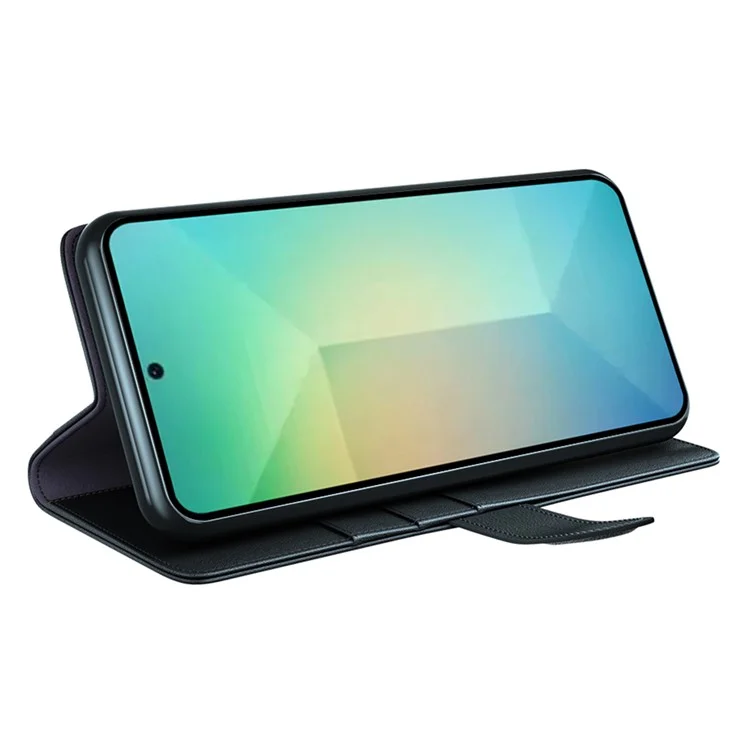 For Samsung Galaxy S25 Case Genuine Split Leather Phone Cover with Wallet Stand - Black