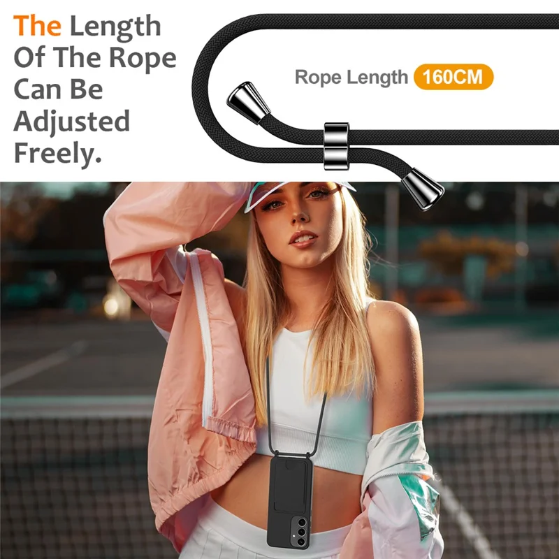 For Samsung Galaxy S25+ Case Liquid Silicone Card Holder Phone Back Cover with Lanyard - Black