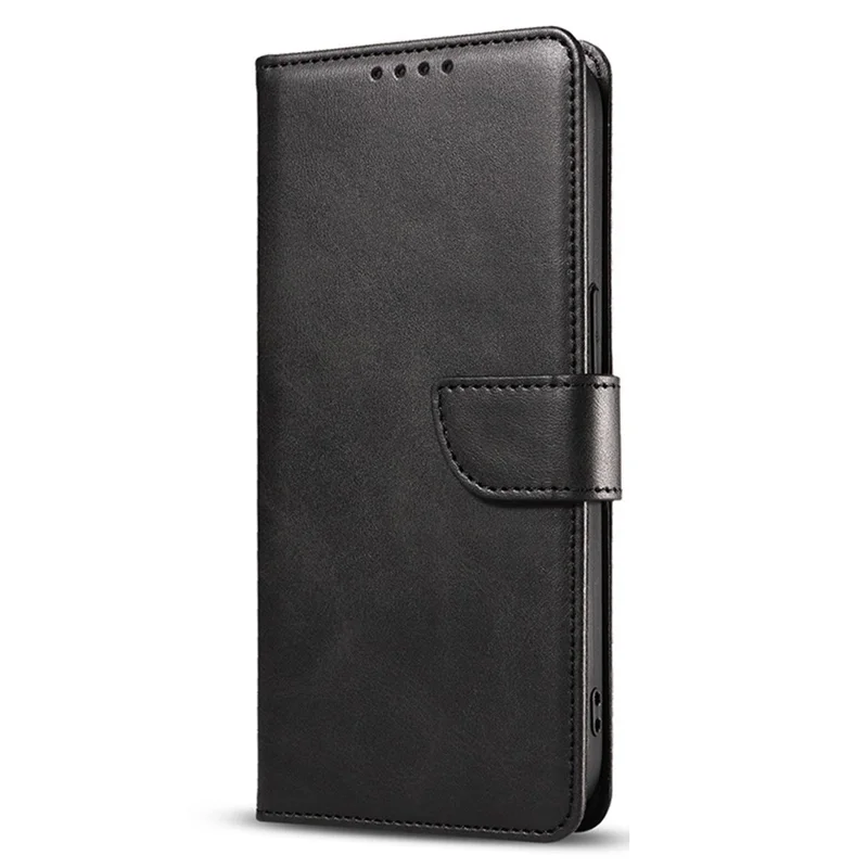 For iPhone 16 Pro Max Case Calf Texture Magnetic Clasp Wallet PU Leather Phone Cover - Black